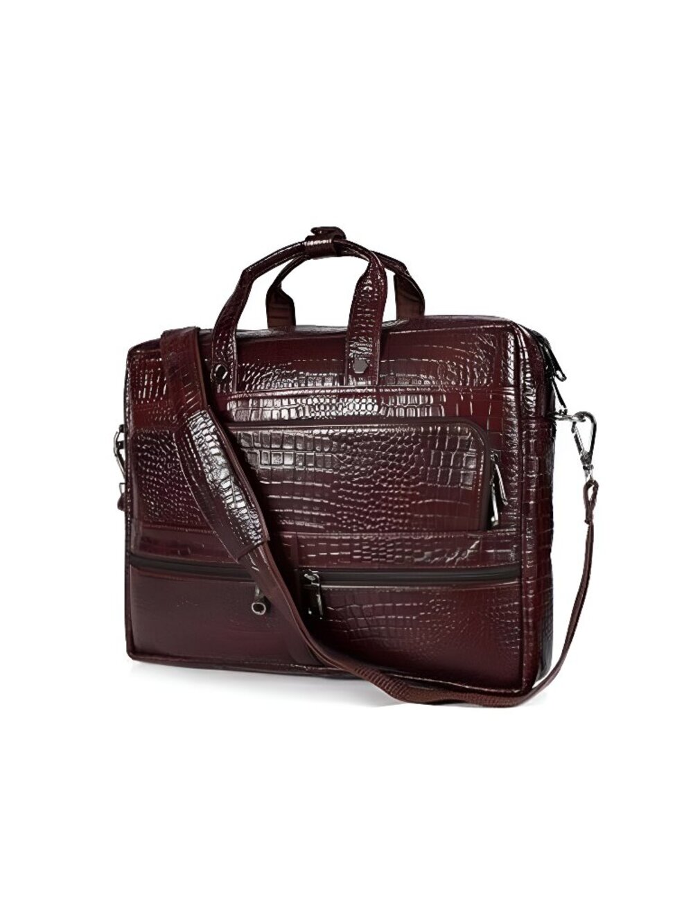 Crocodile Embossed leather bag for men, 5 Zipper Pockets